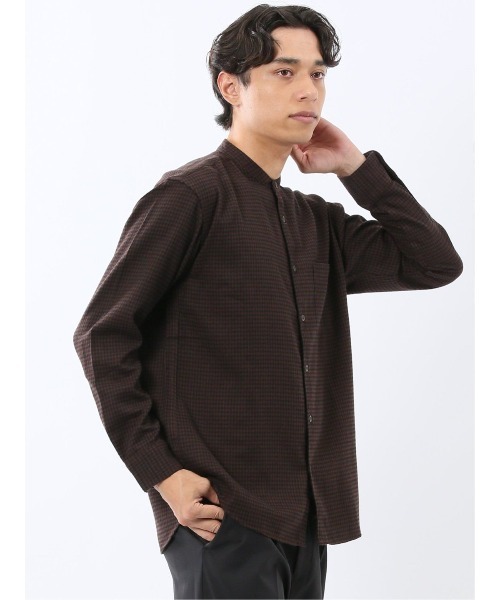 m.f.editorial（エムエフエディトリアル）の「【ネルチェック 起毛】ポートブリッジ/Port Bridge バンドカラー長袖シャツ（シャツ/ブラウス・メンズ・ベージュ/ダークウッド・MEDIUM/LARGE）」の16枚目の写真