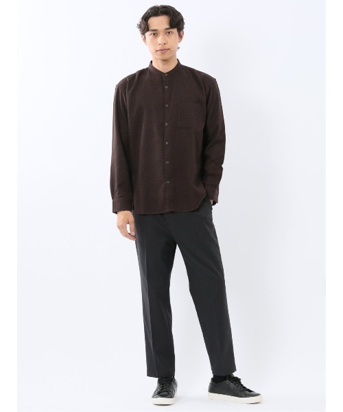 m.f.editorial（エムエフエディトリアル）の「【ネルチェック 起毛】ポートブリッジ/Port Bridge バンドカラー長袖シャツ（シャツ/ブラウス・メンズ・ベージュ/ダークウッド・MEDIUM/LARGE）」の17枚目の写真