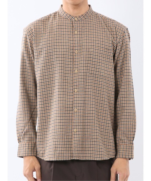 m.f.editorial（エムエフエディトリアル）の「【ネルチェック 起毛】ポートブリッジ/Port Bridge バンドカラー長袖シャツ（シャツ/ブラウス・メンズ・ベージュ/ダークウッド・MEDIUM/LARGE）」の19枚目の写真