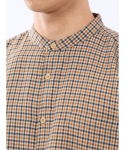 m.f.editorial（エムエフエディトリアル）の「【ネルチェック 起毛】ポートブリッジ/Port Bridge バンドカラー長袖シャツ（シャツ/ブラウス・メンズ・ベージュ/ダークウッド・MEDIUM/LARGE）」の22枚目の写真