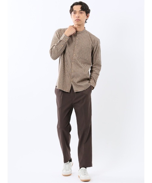 m.f.editorial（エムエフエディトリアル）の「【ネルチェック 起毛】ポートブリッジ/Port Bridge バンドカラー長袖シャツ（シャツ/ブラウス・メンズ・ベージュ/ダークウッド・MEDIUM/LARGE）」の7枚目の写真