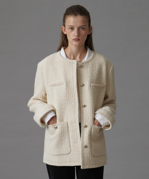 TTUDEMENT（トュードメント）の「CLASSIC HALF TWEED JACKET CREAM（テーラードジャケット・レディース・その他・SMALL/MEDIUM）」の2枚目の写真