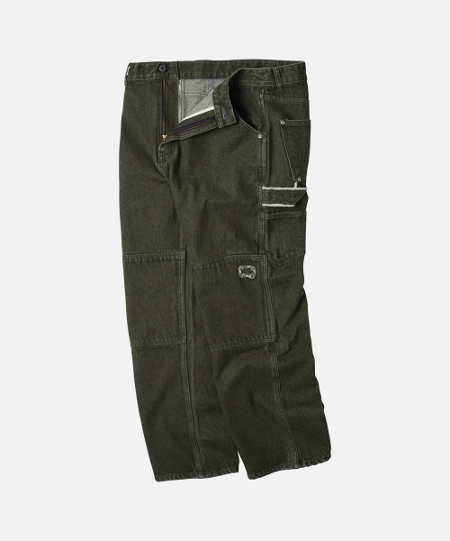 FRIZMWORKS(フリズムワークス)の「WASHED DENIM DOUBLE KNEE PANTS _ WASHED OLIVE(デニムパンツ・メンズ・その他・SMALL/MEDIUM/LARGE/X-LARGE)」の2枚目の写真