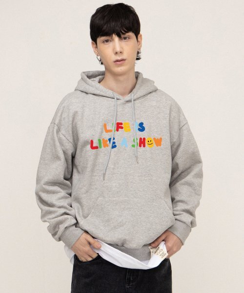 GRAVER（グレーバー）の「[UNISEX]レインボーライフスマイルロゴフードティー_グレー（パーカー・レディース・グレー・SMALL/MEDIUM/LARGE）」の2枚目の写真