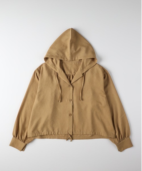 Right-on（ライトオン）の「【HONEYSUCKLE ROSE】フード開襟シャツ (抜け感デザイン/リラックスシルエット/軽やか素材/)（シャツ/ブラウス・レディース・ブラック/ブラウン・L/M）」の2枚目の写真