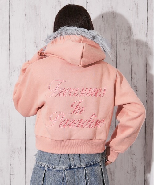 セール】《フェイクファーフード×ロゴ刺繍》レディース 裏起毛 プル