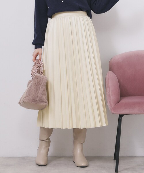 index（インデックス）の「プリーツスカート【洗濯機OK】（スカート・レディース・アイボリー/ブラウン系その他2/ボルドー・40/38/42）」の2枚目の写真