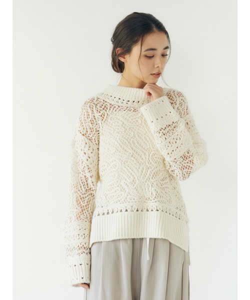 Ungrid(アングリッド)の「レーシー刺繍ルーズニット(ニット/セーター・レディース・グリーン/オフホワイト/ブラック・FREE)」の2枚目の写真