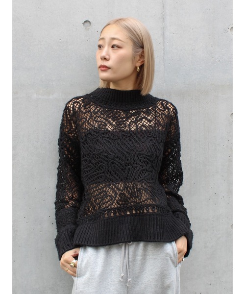 Ungrid(アングリッド)の「レーシー刺繍ルーズニット(ニット/セーター・レディース・グリーン/オフホワイト/ブラック・FREE)」の3枚目の写真