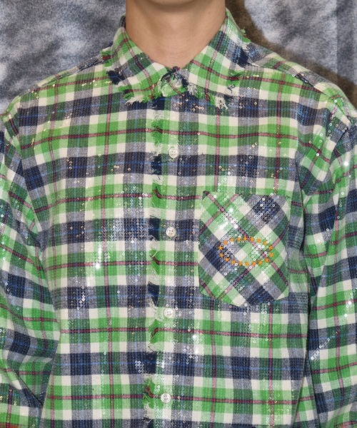 AFB(エーエフビー)の「SPANGLE SHIRTS/スパンコール/チェック柄/シグネチャーアイテム/AFB(シャツ/ブラウス・メンズ・イエロー/グリーン/レッド・M/L)」の16枚目の写真