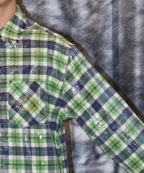 AFB(エーエフビー)の「SPANGLE SHIRTS/スパンコール/チェック柄/シグネチャーアイテム/AFB(シャツ/ブラウス・メンズ・イエロー/グリーン/レッド・M/L)」の17枚目の写真