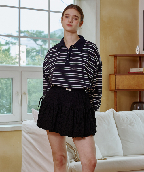ARI（アリ）の「ARETE STRIPE OVERFIT COLLAR T-SHIRT / NAVY（ポロシャツ・レディース・ネイビー・FREE）」の4枚目の写真