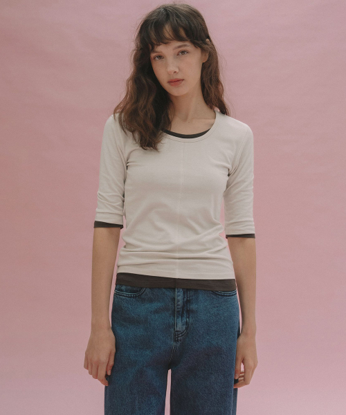 ANDNEEDS(アンドニーズ)の「Bien 3/4 sleeve tee (beige)(Tシャツ/カットソー・レディース・その他・FREE)」の1枚目の写真