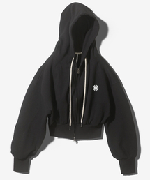 FANSHOW（ファンショー）の「SYMBOL CROP DOUBLE JERSEY HOODED ZIPUP - BLACK（パーカー）」