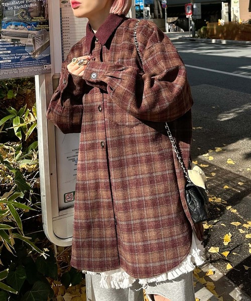 Alley Tokyo(アリートーキョー)の「【セットアップで着られる!】シャギーチェックBIGシャツ(シャツ/ブラウス・レディース・ブルー/レッド・FREE)」の4枚目の写真