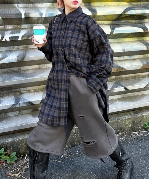 Alley Tokyo(アリートーキョー)の「【セットアップで着られる!】シャギーチェックBIGシャツ(シャツ/ブラウス・レディース・ブルー/レッド・FREE)」の9枚目の写真