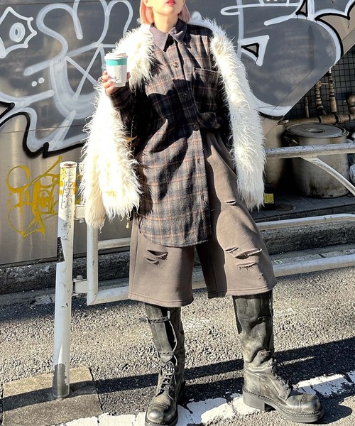 Alley Tokyo(アリートーキョー)の「【セットアップで着られる!】シャギーチェックBIGシャツ(シャツ/ブラウス・レディース・ブルー/レッド・FREE)」の21枚目の写真
