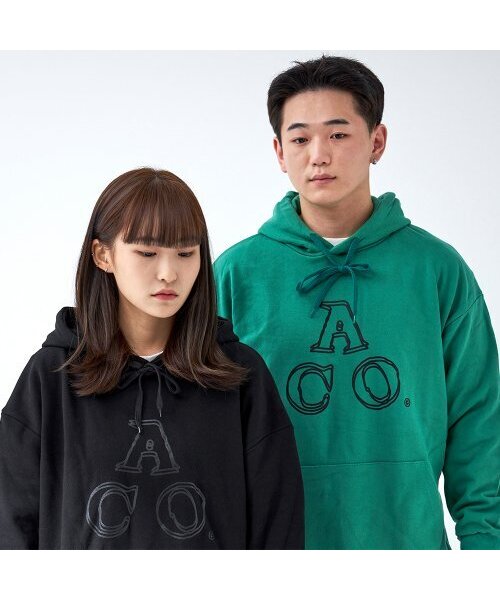 APOSTROPHE COMMA(アポストロフィコンマ)の「ACOロゴフードパーカー(グリーン/ブラック)(パーカー・レディース・グリーン・LARGE/MEDIUM)」の1枚目の写真
