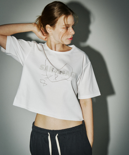 SARANAGI(サラナギ)の「SE0524-CROP T-SHIRT(white)(Tシャツ/カットソー・レディース・ホワイト・FREE)」の2枚目の写真