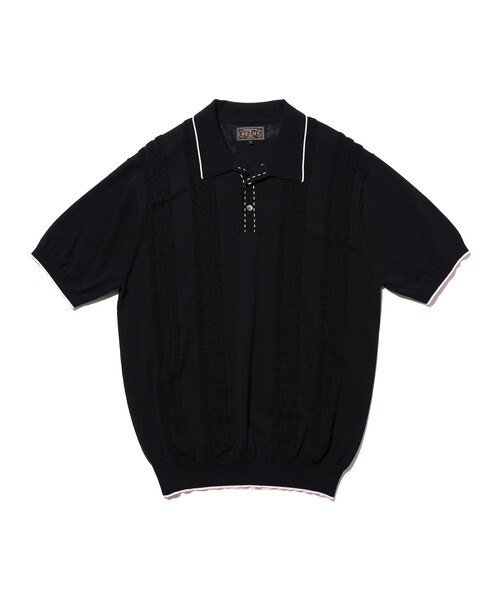 BEAMS PLUS（ビームスプラス）の「Knit Polo Raised Pattern Jacquard Line（ポロシャツ・メンズ・ブラック/ベージュ/ロイヤルブルー・SMALL/MEDIUM/X-LARGE/LARGE）」の4枚目の写真