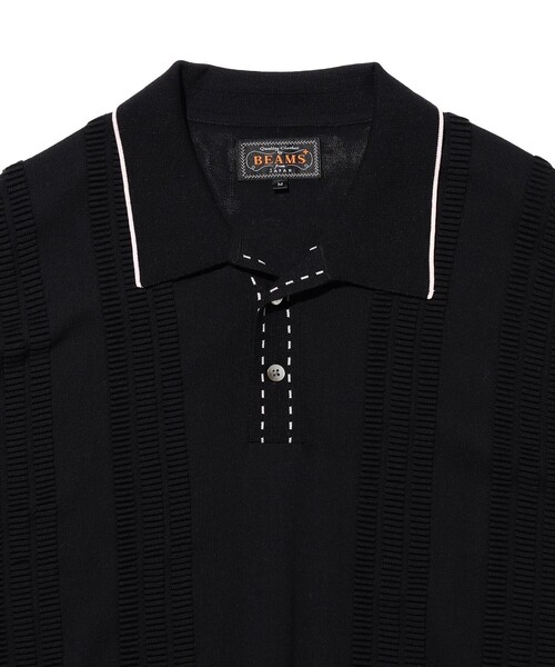BEAMS PLUS（ビームスプラス）の「Knit Polo Raised Pattern Jacquard Line（ポロシャツ・メンズ・ブラック/ベージュ/ロイヤルブルー・SMALL/MEDIUM/X-LARGE/LARGE）」の5枚目の写真