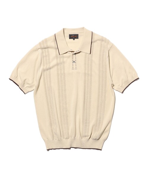 BEAMS PLUS（ビームスプラス）の「Knit Polo Raised Pattern Jacquard Line（ポロシャツ・メンズ・ブラック/ベージュ/ロイヤルブルー・SMALL/MEDIUM/X-LARGE/LARGE）」の10枚目の写真