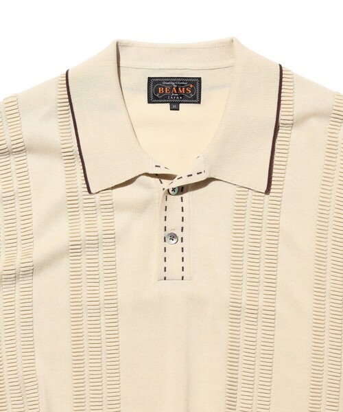BEAMS PLUS（ビームスプラス）の「Knit Polo Raised Pattern Jacquard Line（ポロシャツ・メンズ・ブラック/ベージュ/ロイヤルブルー・SMALL/MEDIUM/X-LARGE/LARGE）」の11枚目の写真