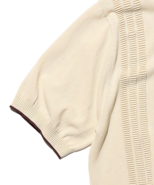 BEAMS PLUS（ビームスプラス）の「Knit Polo Raised Pattern Jacquard Line（ポロシャツ・メンズ・ブラック/ベージュ/ロイヤルブルー・SMALL/MEDIUM/X-LARGE/LARGE）」の12枚目の写真