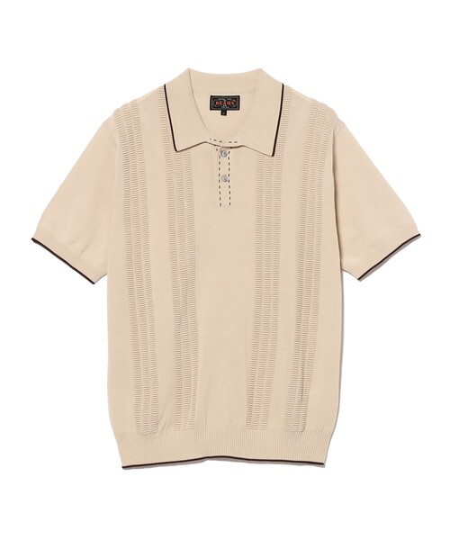 BEAMS PLUS（ビームスプラス）の「Knit Polo Raised Pattern Jacquard Line（ポロシャツ・メンズ・ブラック/ベージュ/ロイヤルブルー・SMALL/MEDIUM/X-LARGE/LARGE）」の16枚目の写真