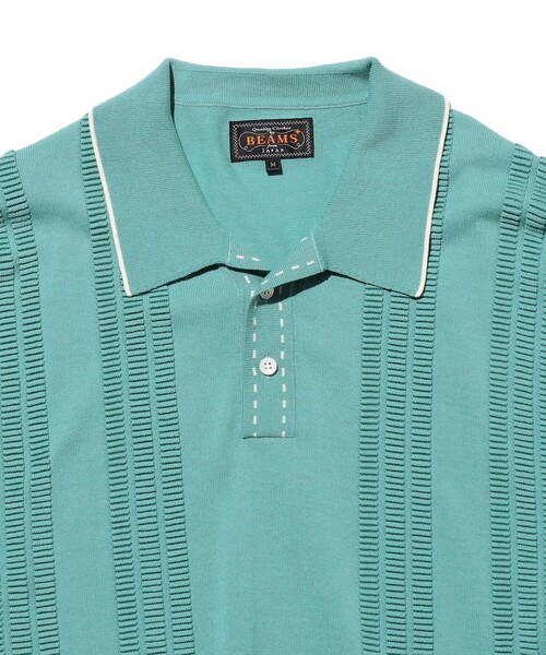 BEAMS PLUS（ビームスプラス）の「Knit Polo Raised Pattern Jacquard Line（ポロシャツ・メンズ・ブラック/ベージュ/ロイヤルブルー・SMALL/MEDIUM/X-LARGE/LARGE）」の20枚目の写真