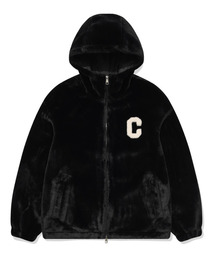 Cロゴミンカーボアフードパーカージャケットブラック