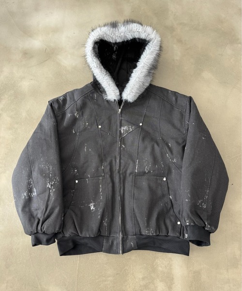 BLANK HOTEL（ブランクホテル）の「Faux Fur Hooded Short Jacket   /   ファーフーディーショートブルゾン（ブルゾン・メンズ・ブラック/ベージュ・M/L/XL）」の2枚目の写真