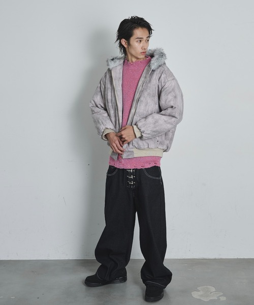 BLANK HOTEL（ブランクホテル）の「Faux Fur Hooded Short Jacket   /   ファーフーディーショートブルゾン（ブルゾン・メンズ・ブラック/ベージュ・M/L/XL）」の12枚目の写真