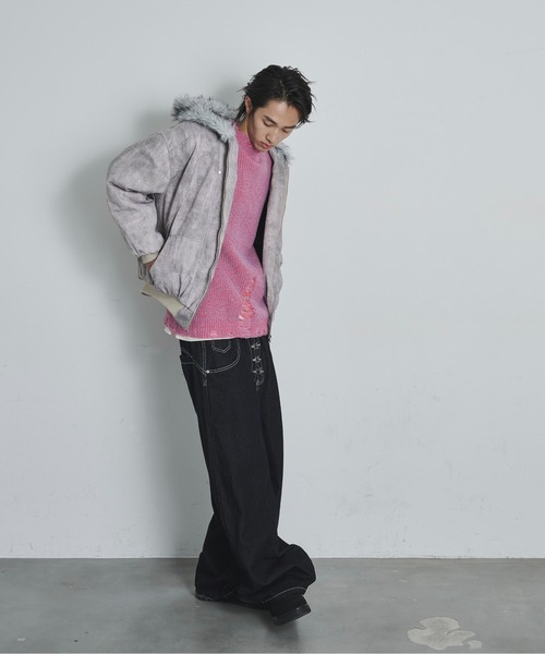 BLANK HOTEL（ブランクホテル）の「Faux Fur Hooded Short Jacket   /   ファーフーディーショートブルゾン（ブルゾン・メンズ・ブラック/ベージュ・M/L/XL）」の13枚目の写真