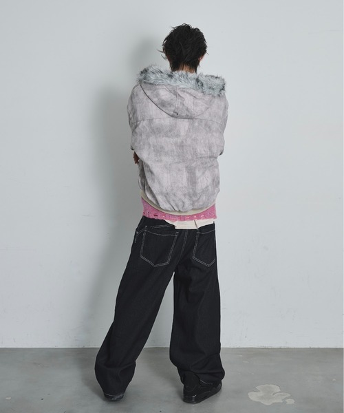 BLANK HOTEL（ブランクホテル）の「Faux Fur Hooded Short Jacket   /   ファーフーディーショートブルゾン（ブルゾン・メンズ・ブラック/ベージュ・M/L/XL）」の15枚目の写真