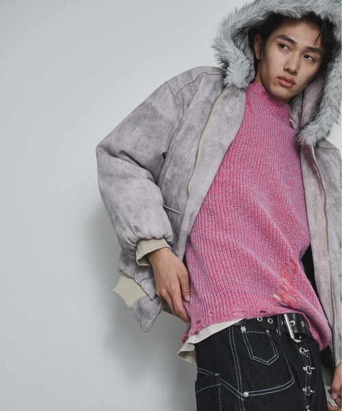 BLANK HOTEL（ブランクホテル）の「Faux Fur Hooded Short Jacket   /   ファーフーディーショートブルゾン（ブルゾン・メンズ・ブラック/ベージュ・M/L/XL）」の4枚目の写真