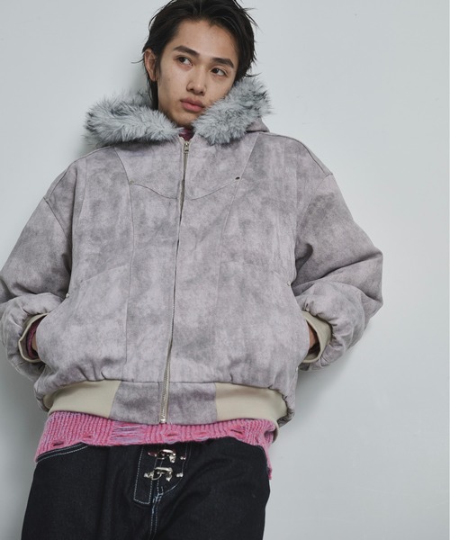 BLANK HOTEL（ブランクホテル）の「Faux Fur Hooded Short Jacket   /   ファーフーディーショートブルゾン（ブルゾン・メンズ・ブラック/ベージュ・M/L/XL）」の7枚目の写真