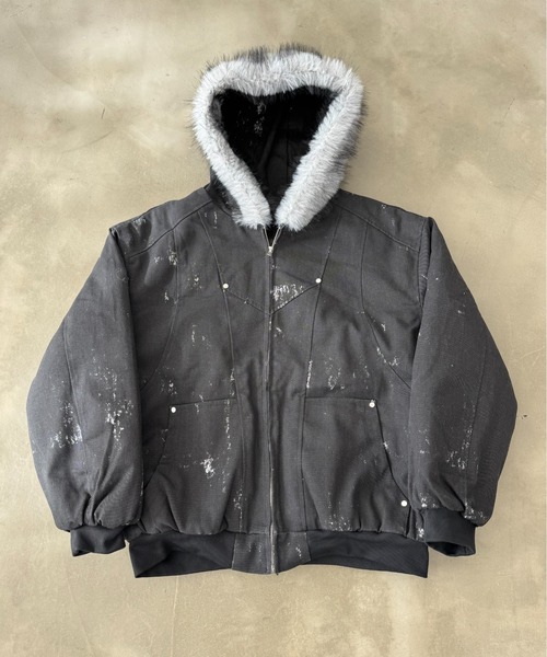 セール】Faux Fur Hooded Short Jacket / ファーフーディーショート