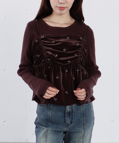 archives（アルシーヴ）の「花柄刺繍ベロアビスチェ×リブニットプルオーバーＳＥＴ（ニット/セーター・レディース・グレー/アイボリー/ブラック/ブラウン・MEDIUM）」の4枚目の写真