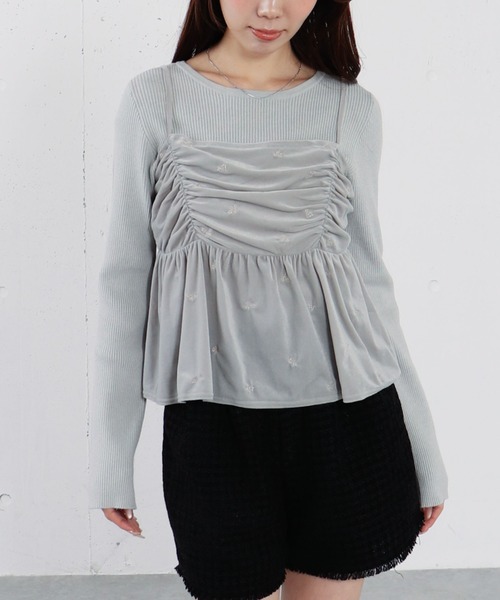 archives（アルシーヴ）の「花柄刺繍ベロアビスチェ×リブニットプルオーバーＳＥＴ（ニット/セーター・レディース・グレー/アイボリー/ブラック/ブラウン・MEDIUM）」の3枚目の写真