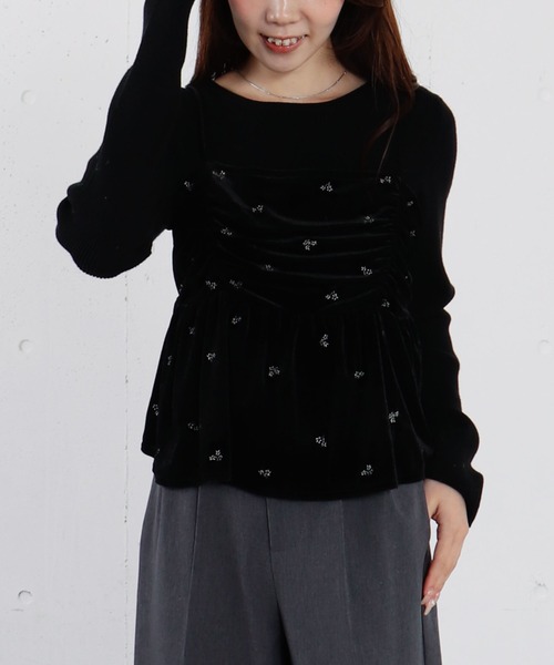 archives（アルシーヴ）の「花柄刺繍ベロアビスチェ×リブニットプルオーバーＳＥＴ（ニット/セーター・レディース・グレー/アイボリー/ブラック/ブラウン・MEDIUM）」の2枚目の写真