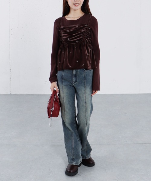 archives（アルシーヴ）の「花柄刺繍ベロアビスチェ×リブニットプルオーバーＳＥＴ（ニット/セーター・レディース・グレー/アイボリー/ブラック/ブラウン・MEDIUM）」の8枚目の写真