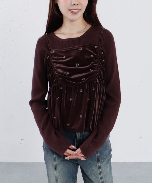 archives（アルシーヴ）の「花柄刺繍ベロアビスチェ×リブニットプルオーバーＳＥＴ（ニット/セーター・レディース・グレー/アイボリー/ブラック/ブラウン・MEDIUM）」の5枚目の写真