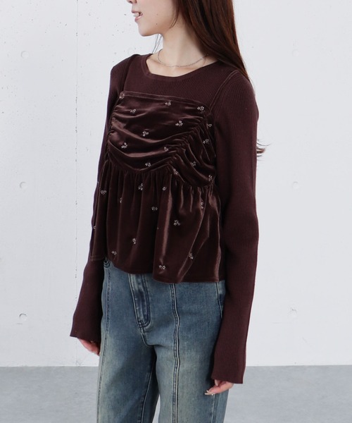 archives（アルシーヴ）の「花柄刺繍ベロアビスチェ×リブニットプルオーバーＳＥＴ（ニット/セーター・レディース・グレー/アイボリー/ブラック/ブラウン・MEDIUM）」の7枚目の写真