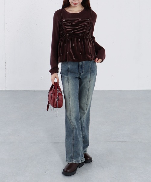 archives（アルシーヴ）の「花柄刺繍ベロアビスチェ×リブニットプルオーバーＳＥＴ（ニット/セーター・レディース・グレー/アイボリー/ブラック/ブラウン・MEDIUM）」の9枚目の写真