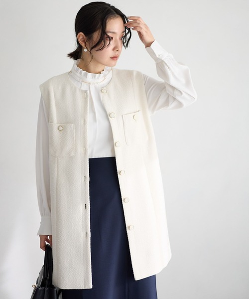 セール】【セレモニー】ツイードロングジレ636642（ノーカラー