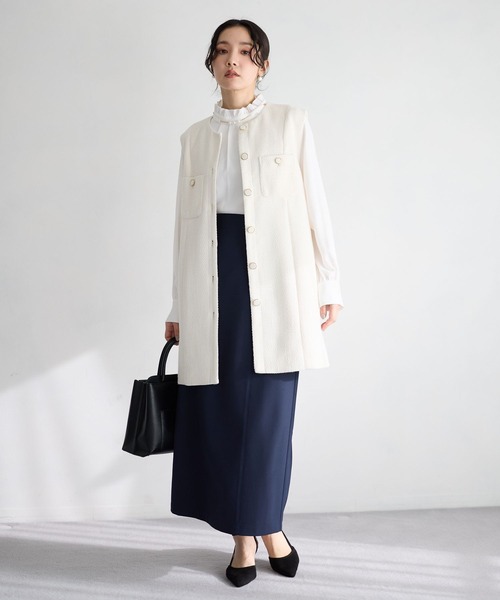 Andemiu（アンデミュウ）の「【セレモニー】ツイードロングジレ636642（ノーカラージャケット・レディース・ネイビー/アイボリー・FREE）」の3枚目の写真