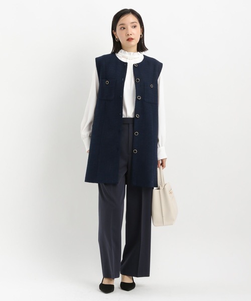 Andemiu（アンデミュウ）の「【セレモニー】ツイードロングジレ636642（ノーカラージャケット・レディース・ネイビー/アイボリー・FREE）」の11枚目の写真