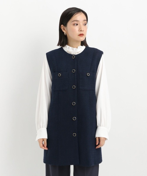 Andemiu（アンデミュウ）の「【セレモニー】ツイードロングジレ636642（ノーカラージャケット・レディース・ネイビー/アイボリー・FREE）」の14枚目の写真