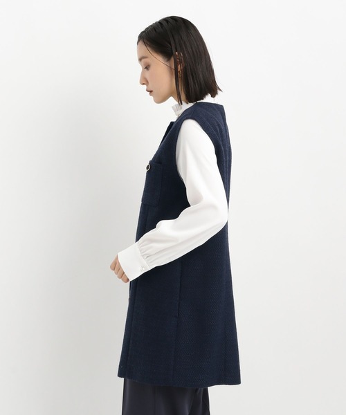 Andemiu（アンデミュウ）の「【セレモニー】ツイードロングジレ636642（ノーカラージャケット・レディース・ネイビー/アイボリー・FREE）」の15枚目の写真